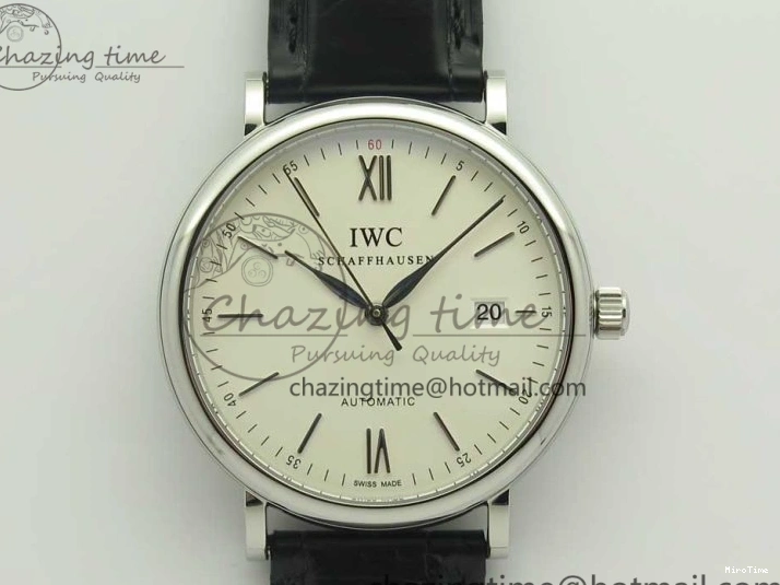 MIROTIME 0203 Supportive Portofino Automatic SS AF 1:1 Best Edition White Dial on Black Croco Leather Strap A 7184